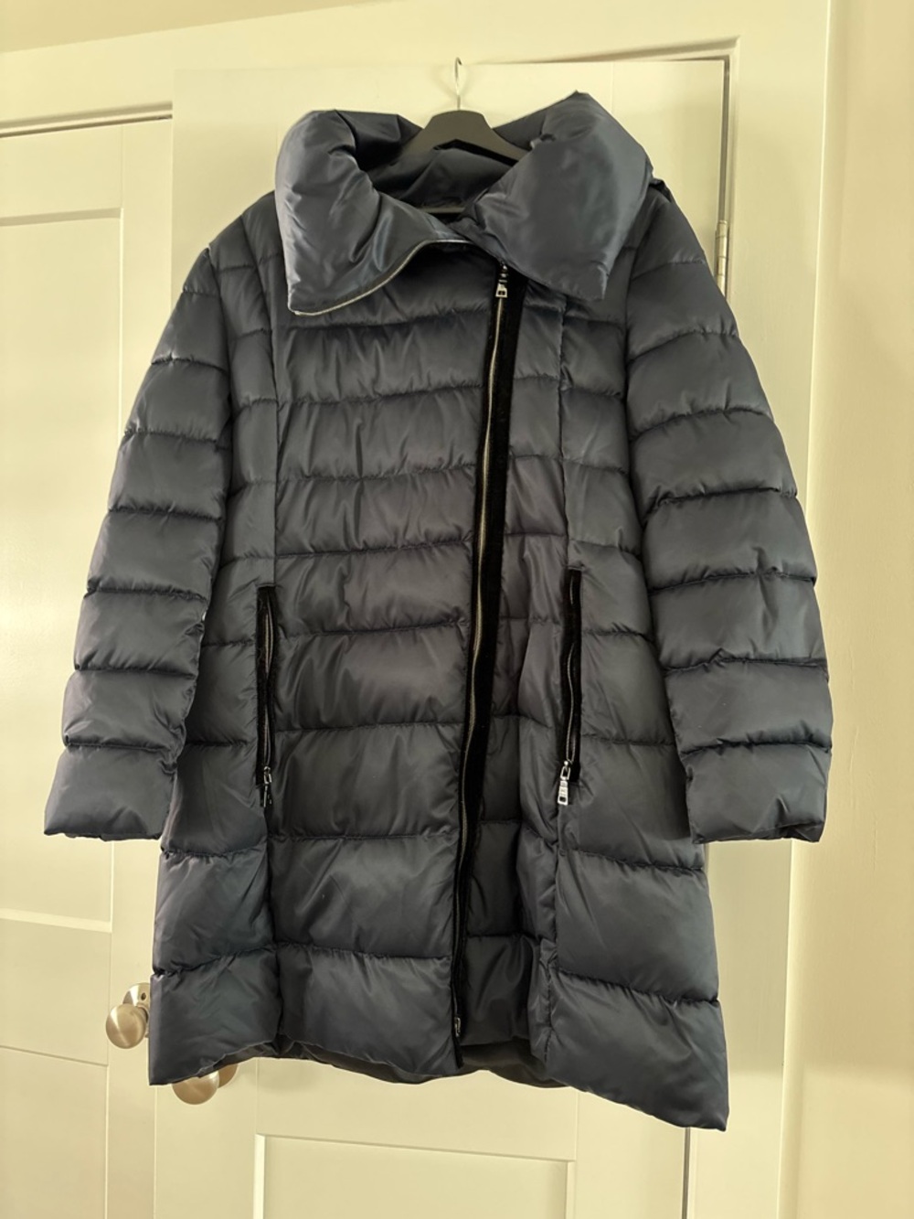 Tahari Slate Blue Quilted Puffer Coat